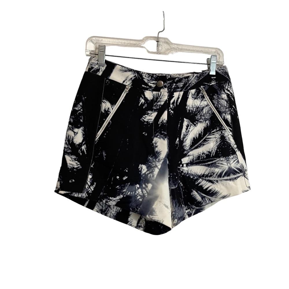 Ministry of Style Black White Abstract Zip Pockets Hi Rise Shorts Womens Size 8